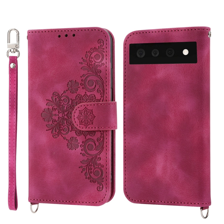 For Google Pixel 7A Skin-feel Flowers Embossed Wallet Leather Phone Case