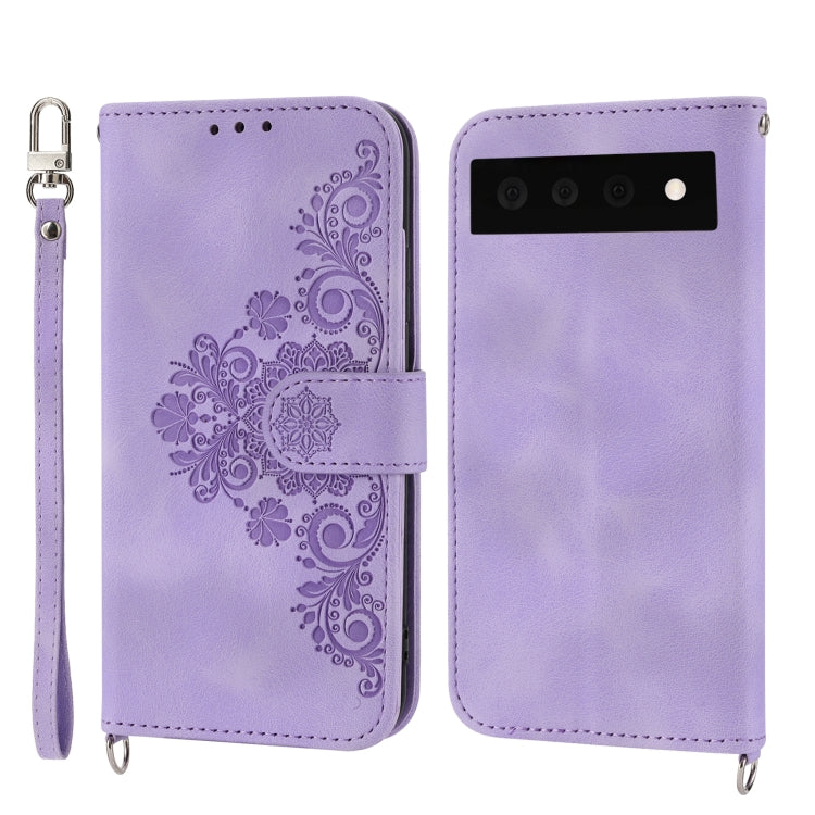 For Google Pixel 7A Skin-feel Flowers Embossed Wallet Leather Phone Case