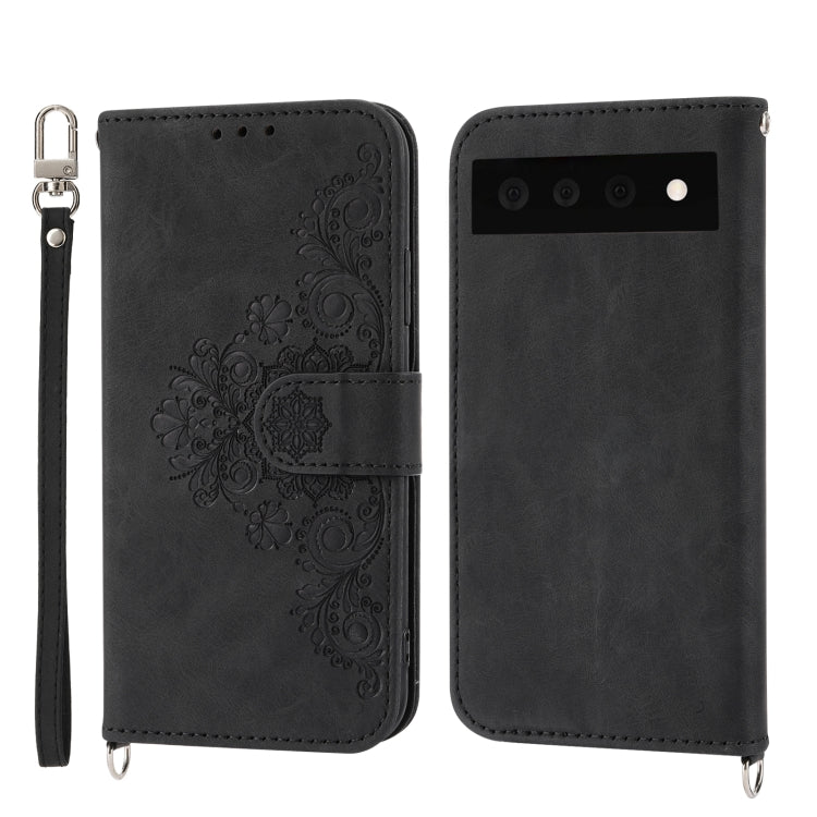 For Google Pixel 7A Skin-feel Flowers Embossed Wallet Leather Phone Case