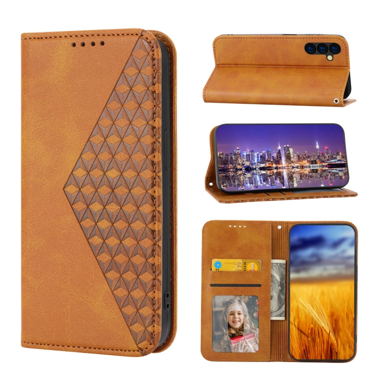 For Samsung Galaxy A14 5G Cubic Grid Calf Texture Magnetic Closure Leather Phone Case