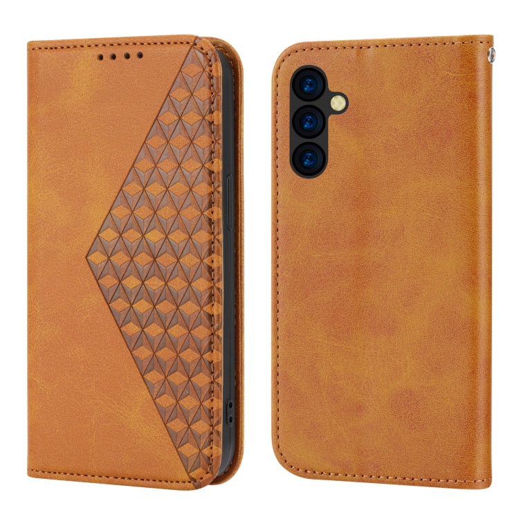 For Samsung Galaxy A14 5G Cubic Grid Calf Texture Magnetic Closure Leather Phone Case