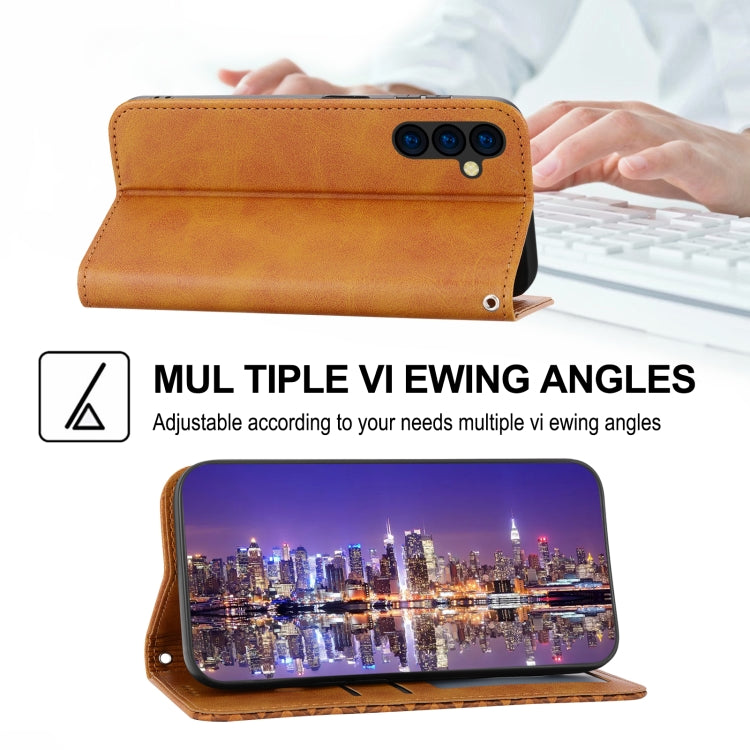 For Samsung Galaxy A14 5G Cubic Grid Calf Texture Magnetic Closure Leather Phone Case