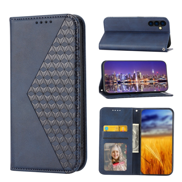 For Samsung Galaxy A14 5G Cubic Grid Calf Texture Magnetic Closure Leather Phone Case