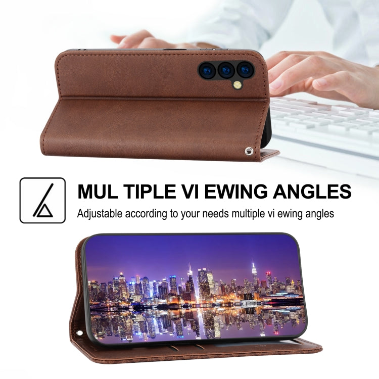 For Samsung Galaxy A14 5G Cubic Grid Calf Texture Magnetic Closure Leather Phone Case