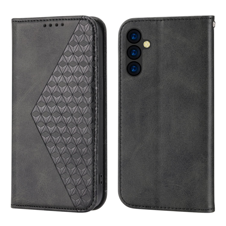 For Samsung Galaxy A14 5G Cubic Grid Calf Texture Magnetic Closure Leather Phone Case