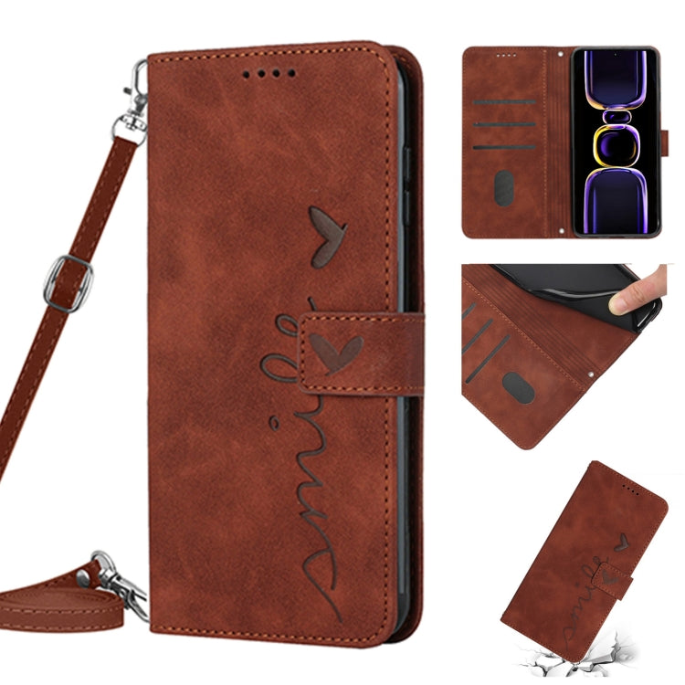 For Xiaomi Redmi 11A 4G Skin Feel Heart Pattern Leather Phone Case with Lanyard