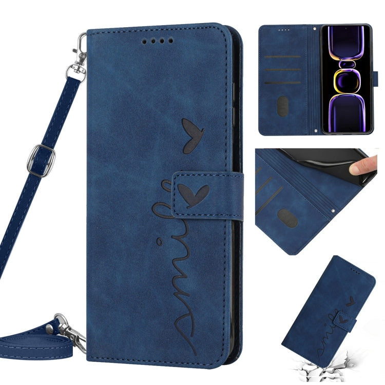 For Xiaomi Redmi 11A 4G Skin Feel Heart Pattern Leather Phone Case with Lanyard