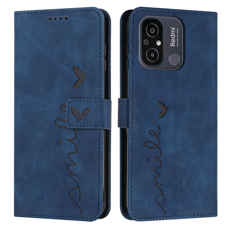 For Xiaomi Redmi 11A 4G Skin Feel Heart Pattern Leather Phone Case with Lanyard