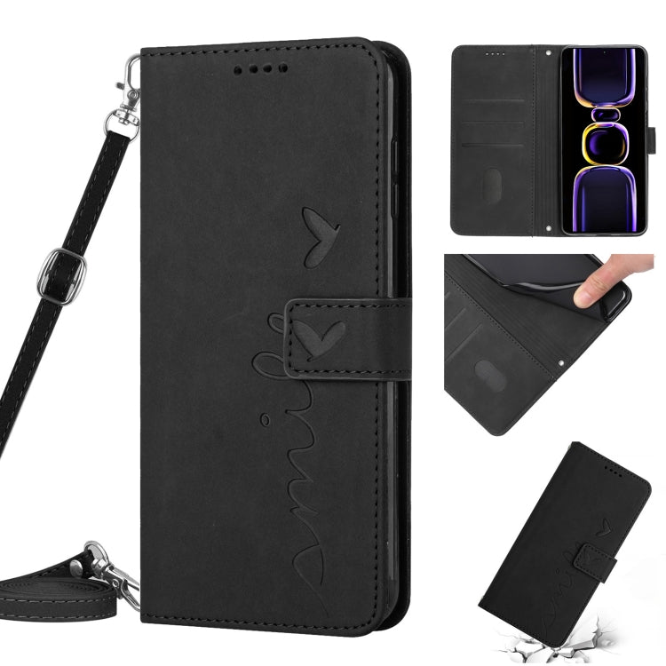 For Xiaomi Redmi 11A 4G Skin Feel Heart Pattern Leather Phone Case with Lanyard