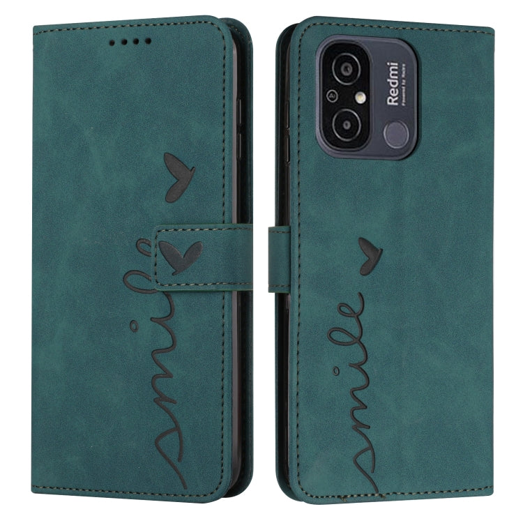 For Xiaomi Redmi 11A 4G Skin Feel Heart Pattern Leather Phone Case with Lanyard