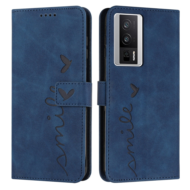 For Xiaomi Redmi K60 / K60 Pro Skin Feel Heart Pattern Leather Phone Case with Lanyard