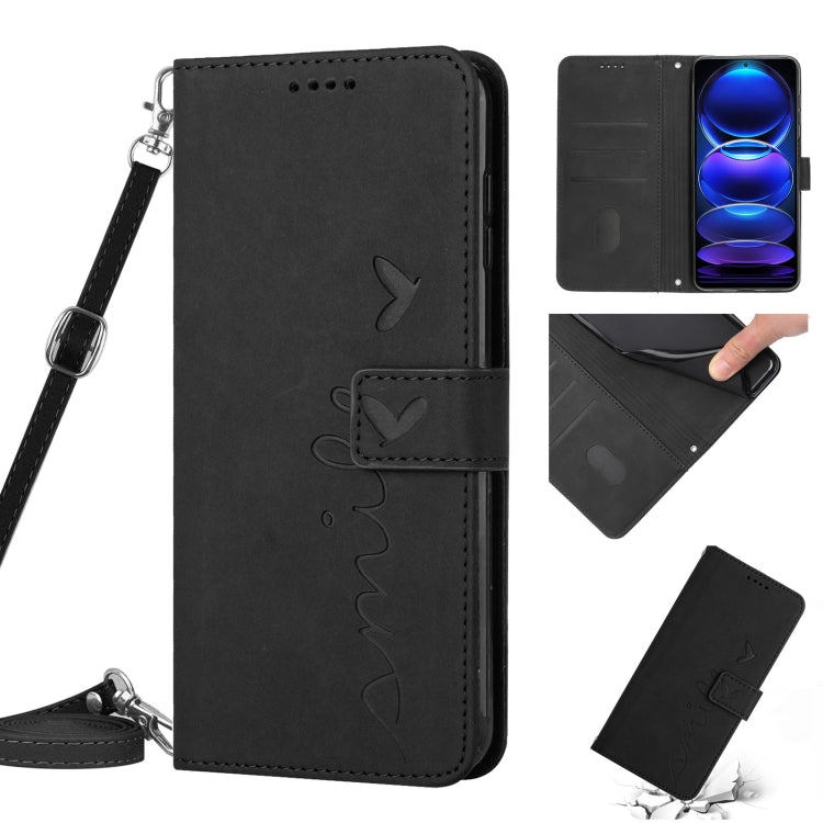 For Xiaomi Redmi Note 12 Pro 5G Global Skin Feel Heart Pattern Leather Phone Case with Lanyard