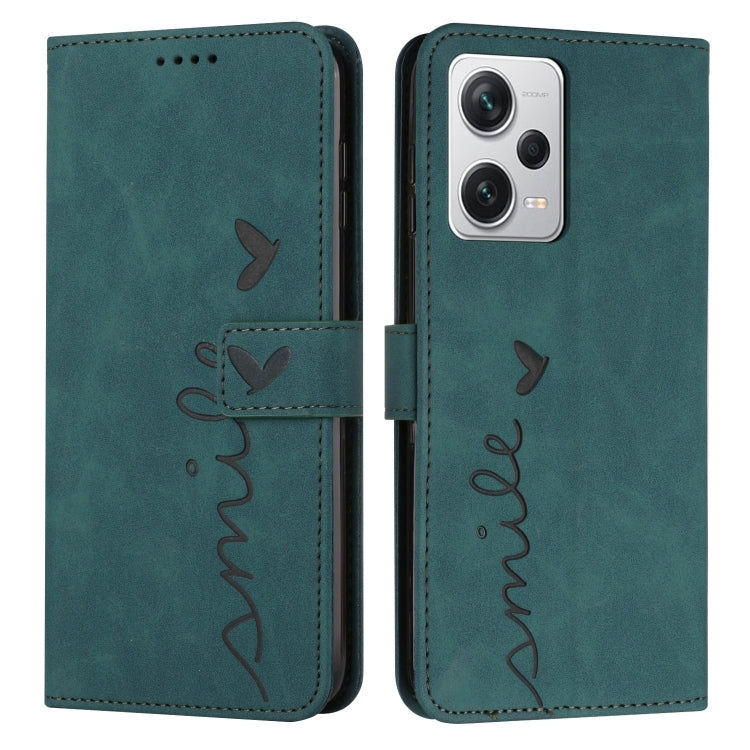 For Xiaomi Redmi Note 12 Pro 5G Global Skin Feel Heart Pattern Leather Phone Case with Lanyard