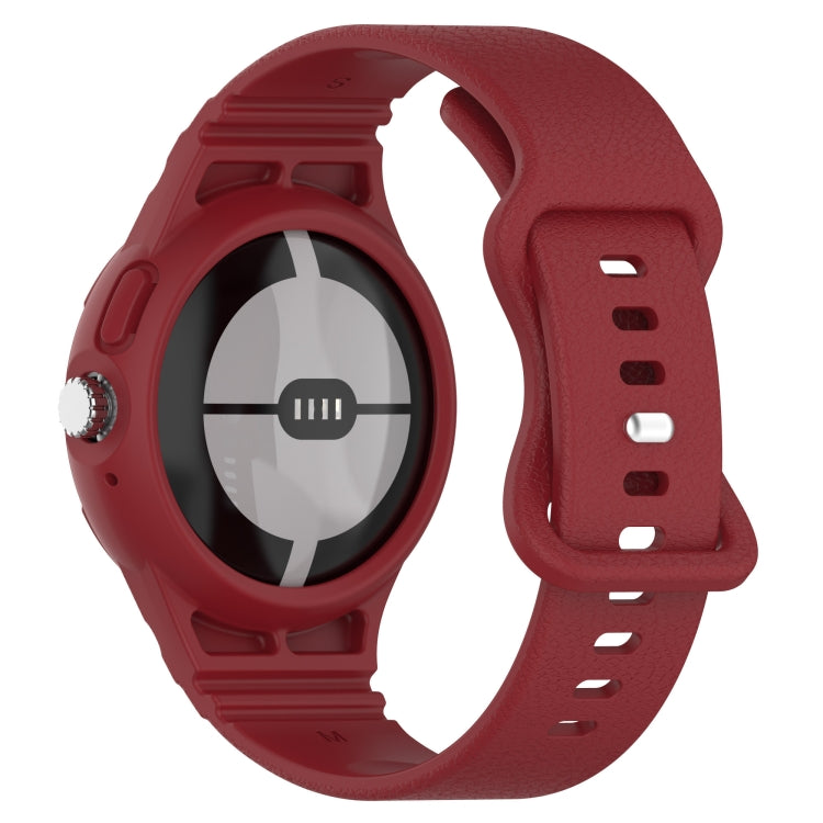 For Google Pixel Watch Leather Texture Silicone Integrated Watch Band