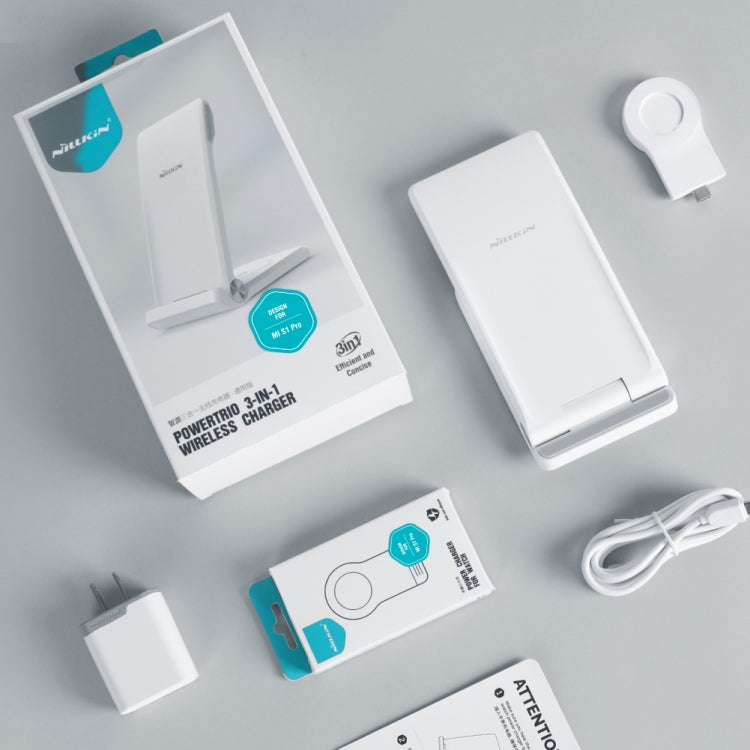 NILLKIN 3 in 1 Wireless Charger with Xiaomi S1 Pro Watch Charger, Plug Type:US Plug(White)