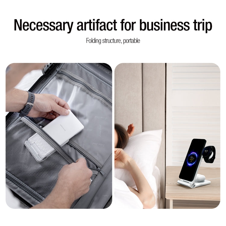 NILLKIN 3 in 1 Wireless Charger with Xiaomi S1 Pro Watch Charger, Plug Type:EU Plug(White)