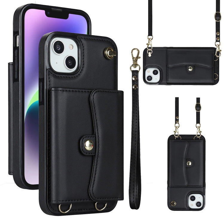 For iPhone 14 Plus RFID Card Slot Phone Case with Long Lanyard