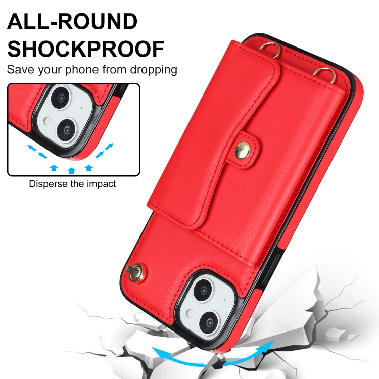 For iPhone 14 Plus RFID Card Slot Phone Case with Long Lanyard