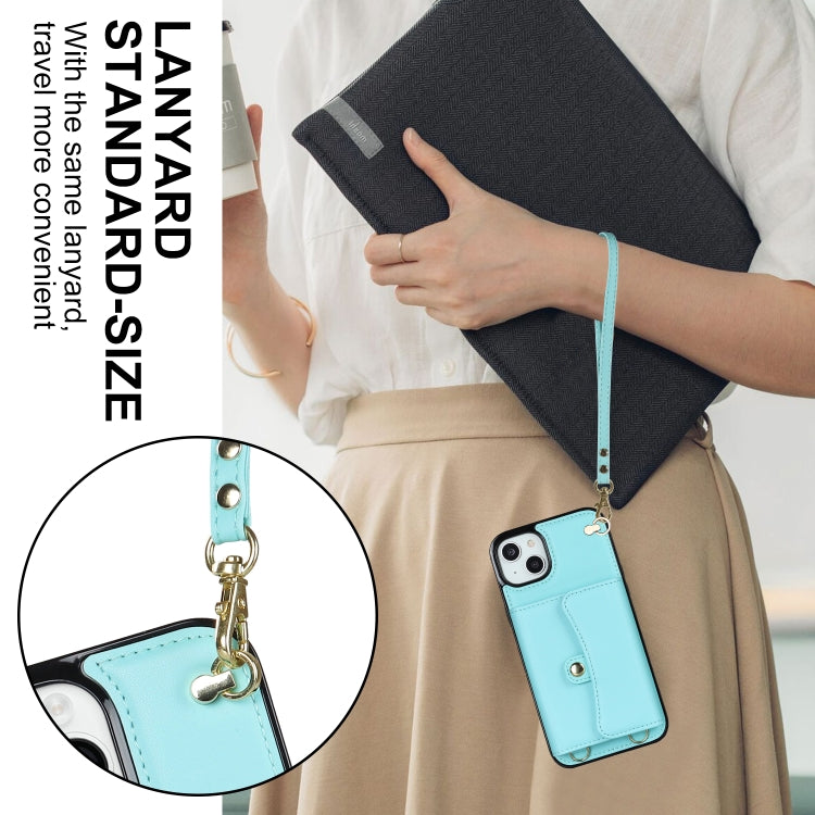 For iPhone 14 Plus RFID Card Slot Phone Case with Long Lanyard