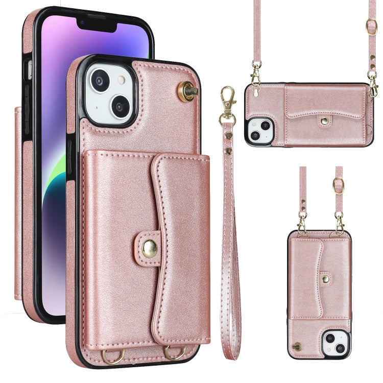 For iPhone 14 Plus RFID Card Slot Phone Case with Long Lanyard