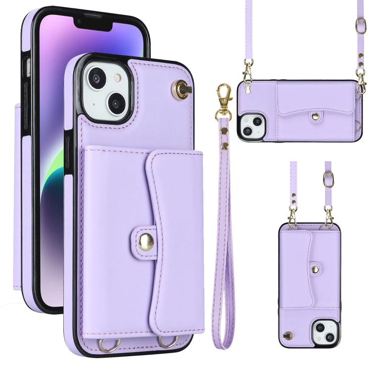 For iPhone 14 Plus RFID Card Slot Phone Case with Long Lanyard