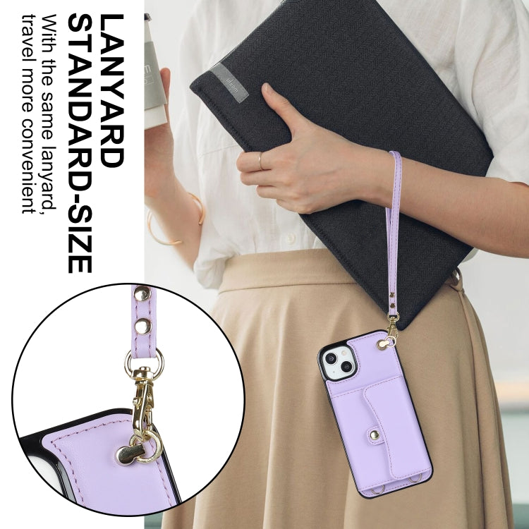 For iPhone 14 Plus RFID Card Slot Phone Case with Long Lanyard
