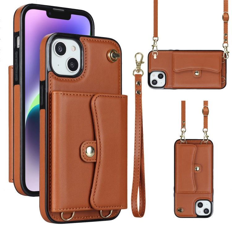 For iPhone 14 Plus RFID Card Slot Phone Case with Long Lanyard