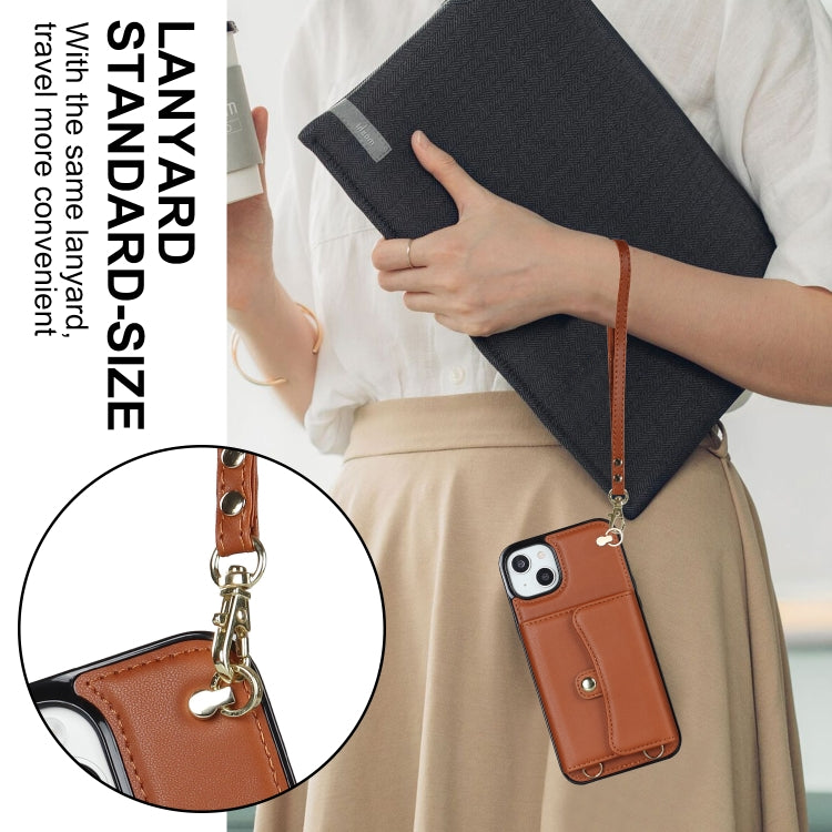 For iPhone 14 Plus RFID Card Slot Phone Case with Long Lanyard