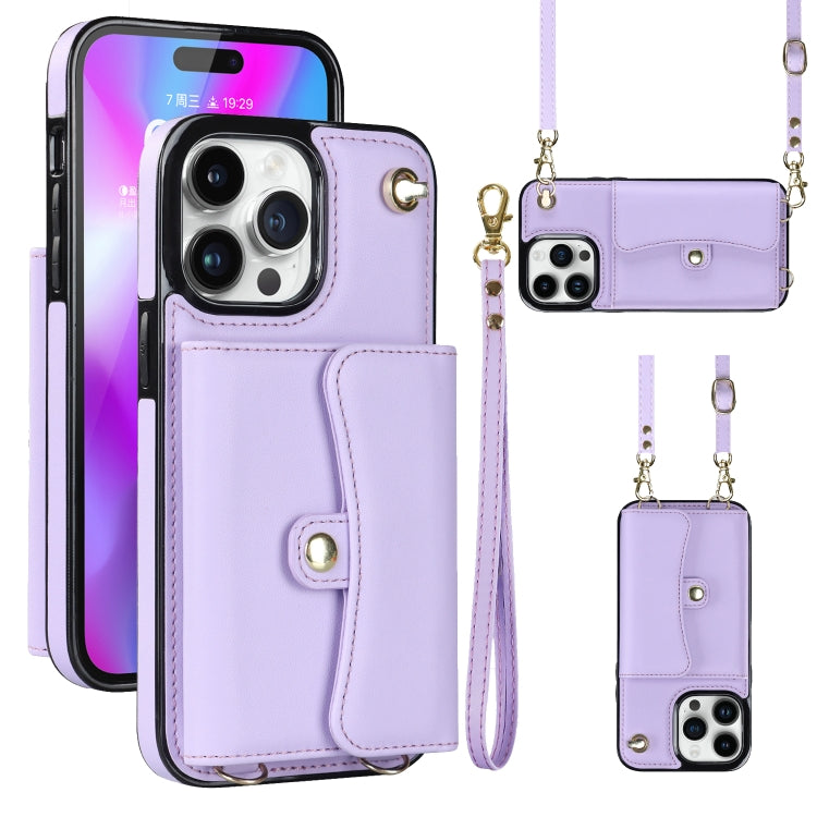 For iPhone 14 Pro RFID Card Slot Phone Case with Long Lanyard