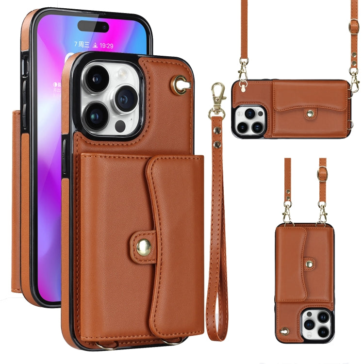 For iPhone 14 Pro RFID Card Slot Phone Case with Long Lanyard