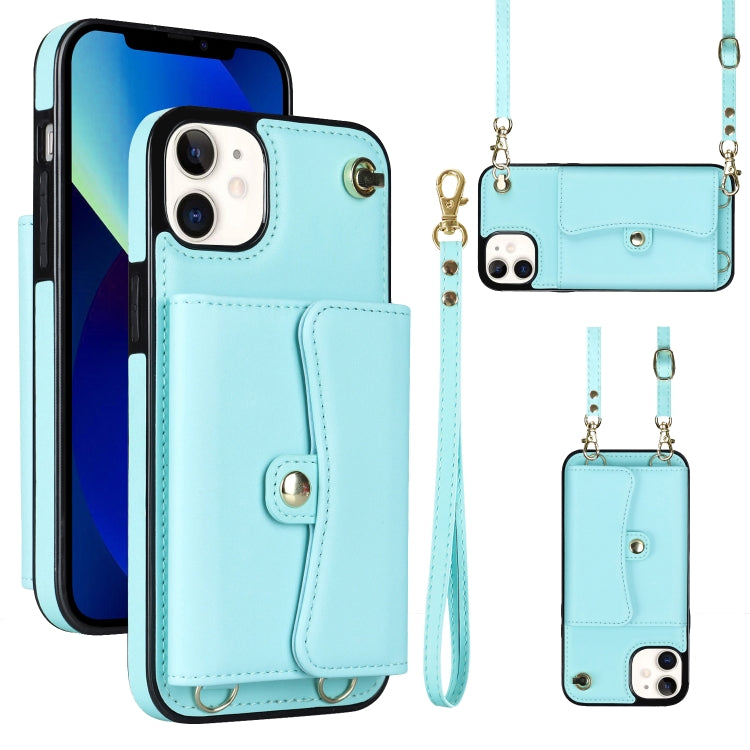 For iPhone 12 RFID Card Slot Phone Case with Long Lanyard