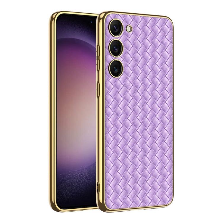 For Samsung Galaxy S23 5G GKK Weave Texture Electroplating PU Protective Phone Case