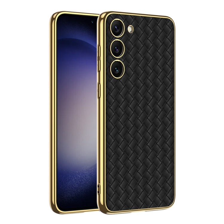 For Samsung Galaxy S23 5G GKK Weave Texture Electroplating PU Protective Phone Case