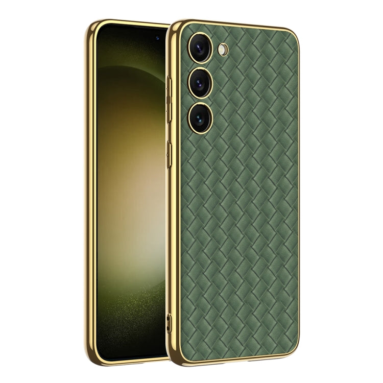 For Samsung Galaxy S23 5G GKK Weave Texture Electroplating PU Protective Phone Case
