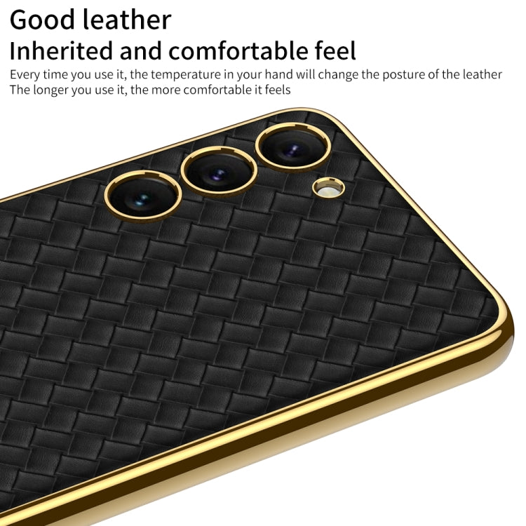 For Samsung Galaxy S23 5G GKK Weave Texture Electroplating PU Protective Phone Case