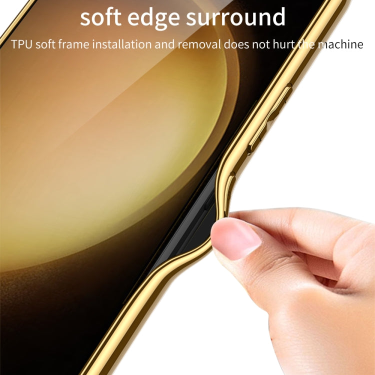 For Samsung Galaxy S23 5G GKK Weave Texture Electroplating PU Protective Phone Case