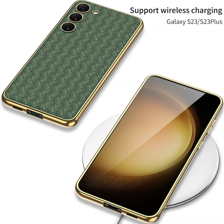 For Samsung Galaxy S23+ 5G GKK Weave Texture Electroplating PU Protective Phone Case