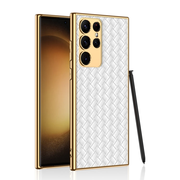 For Samsung Galaxy S23 Ultra 5G GKK Weave Texture Electroplating PU Protective Phone Case