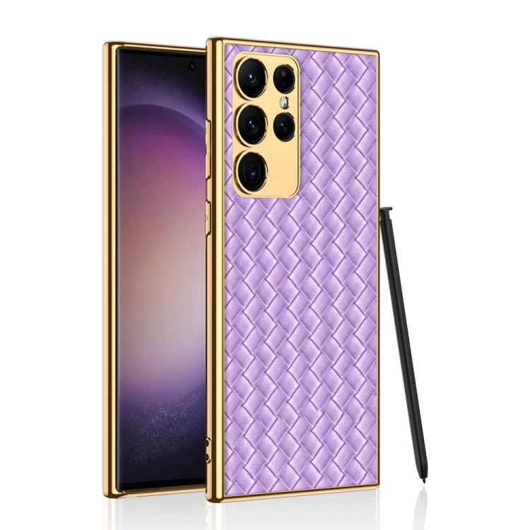 For Samsung Galaxy S23 Ultra 5G GKK Weave Texture Electroplating PU Protective Phone Case