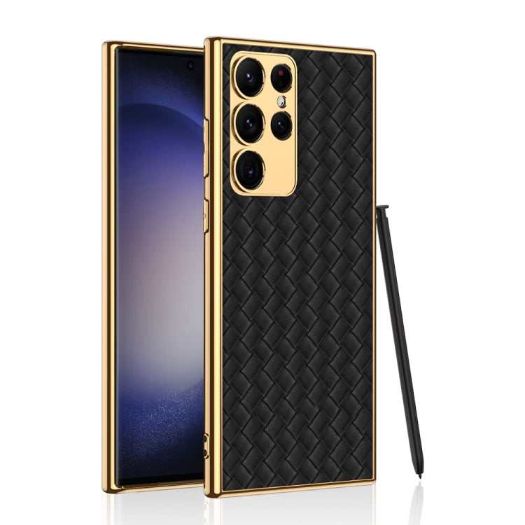 For Samsung Galaxy S23 Ultra 5G GKK Weave Texture Electroplating PU Protective Phone Case