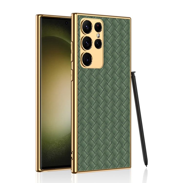 For Samsung Galaxy S23 Ultra 5G GKK Weave Texture Electroplating PU Protective Phone Case