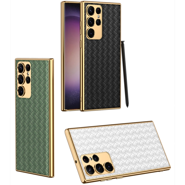 For Samsung Galaxy S23 Ultra 5G GKK Weave Texture Electroplating PU Protective Phone Case