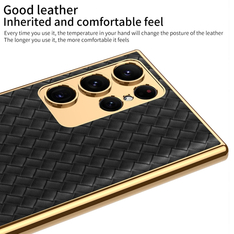 For Samsung Galaxy S23 Ultra 5G GKK Weave Texture Electroplating PU Protective Phone Case