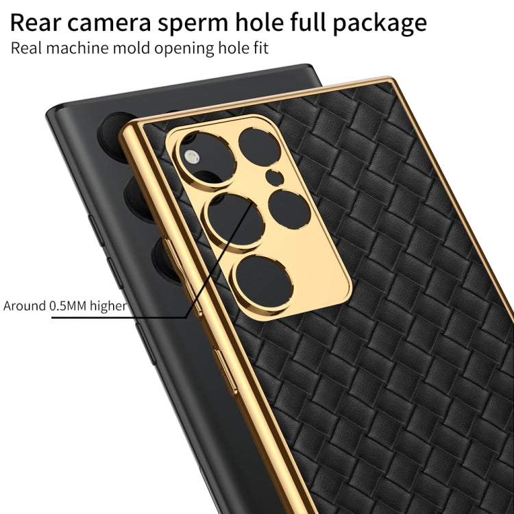 For Samsung Galaxy S23 Ultra 5G GKK Weave Texture Electroplating PU Protective Phone Case