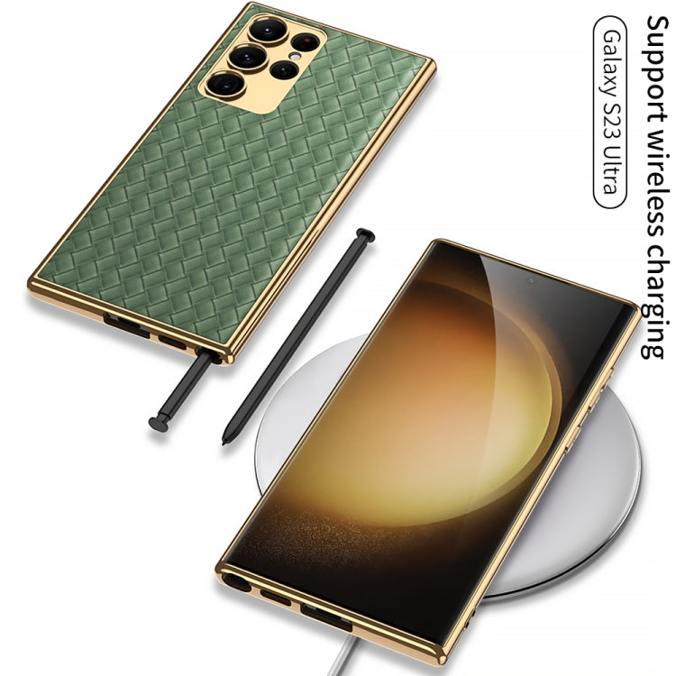 For Samsung Galaxy S23 Ultra 5G GKK Weave Texture Electroplating PU Protective Phone Case