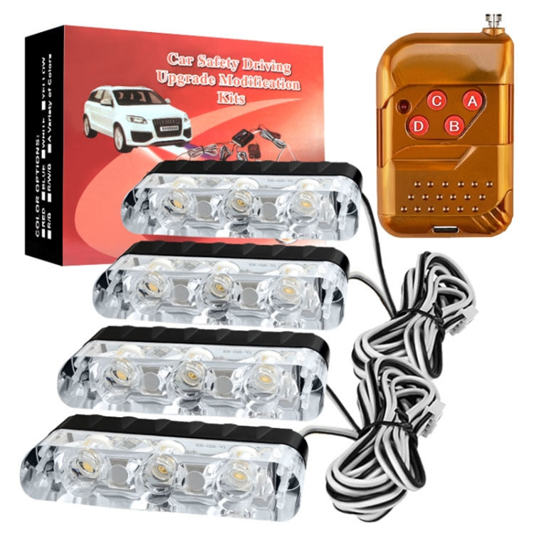 4 in 1 Car 12LEDs Grille Flash Lights Warning Lights with Wireless Remote Control, Color:Yellow White