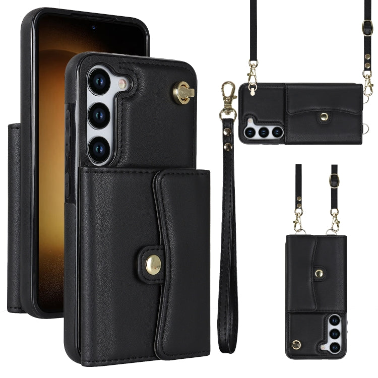 For Samsung Galaxy S23 5G RFID Card Slot Leather Phone Case with Long Lanyard