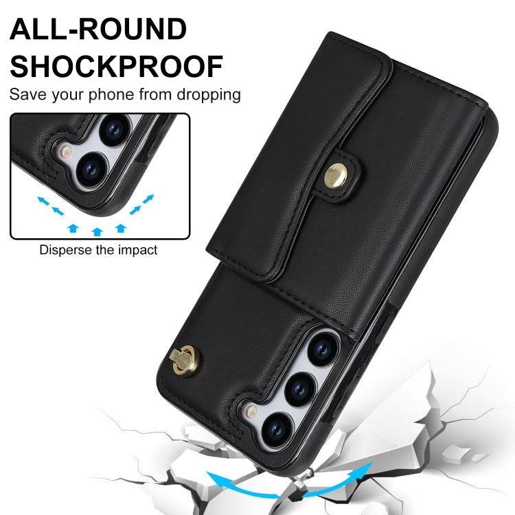 For Samsung Galaxy S23 5G RFID Card Slot Leather Phone Case with Long Lanyard