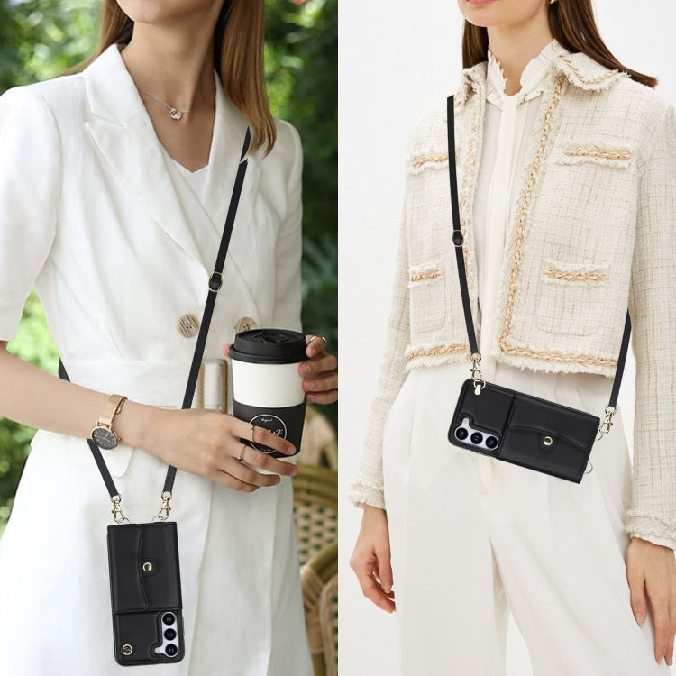For Samsung Galaxy S23 5G RFID Card Slot Leather Phone Case with Long Lanyard