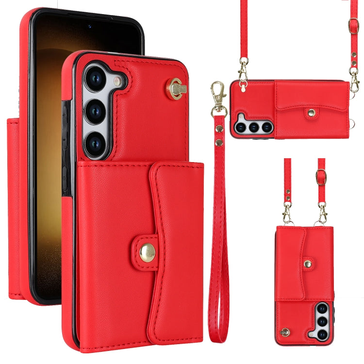 For Samsung Galaxy S23 5G RFID Card Slot Leather Phone Case with Long Lanyard